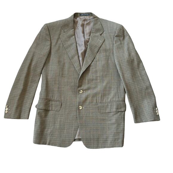 Ermenegildo Zegna Tan Kahki Olive Plaid Wool Two Button Blazer EU 50 / US 40 - Picture 1 of 12